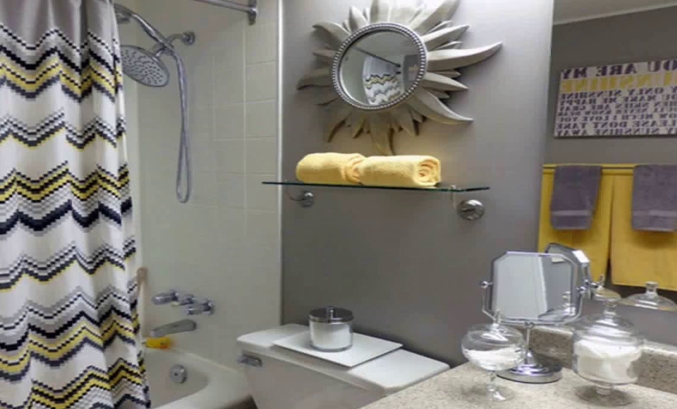 yellow and grey bathroom decor