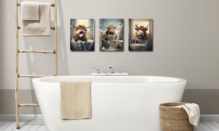 highland cow bathroom art