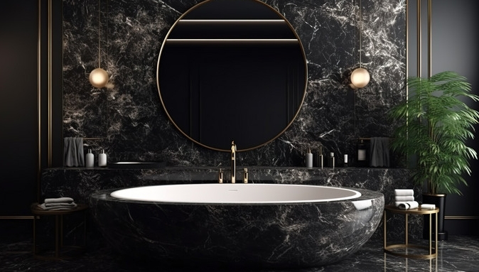 black and gold bathroom wall decor