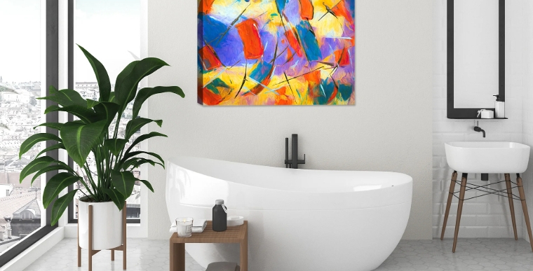 abstract art in bathroom